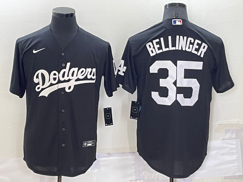 Men's Los Angeles Dodgers #35 Cody Bellinger Black Cool Base Stitched Jersey